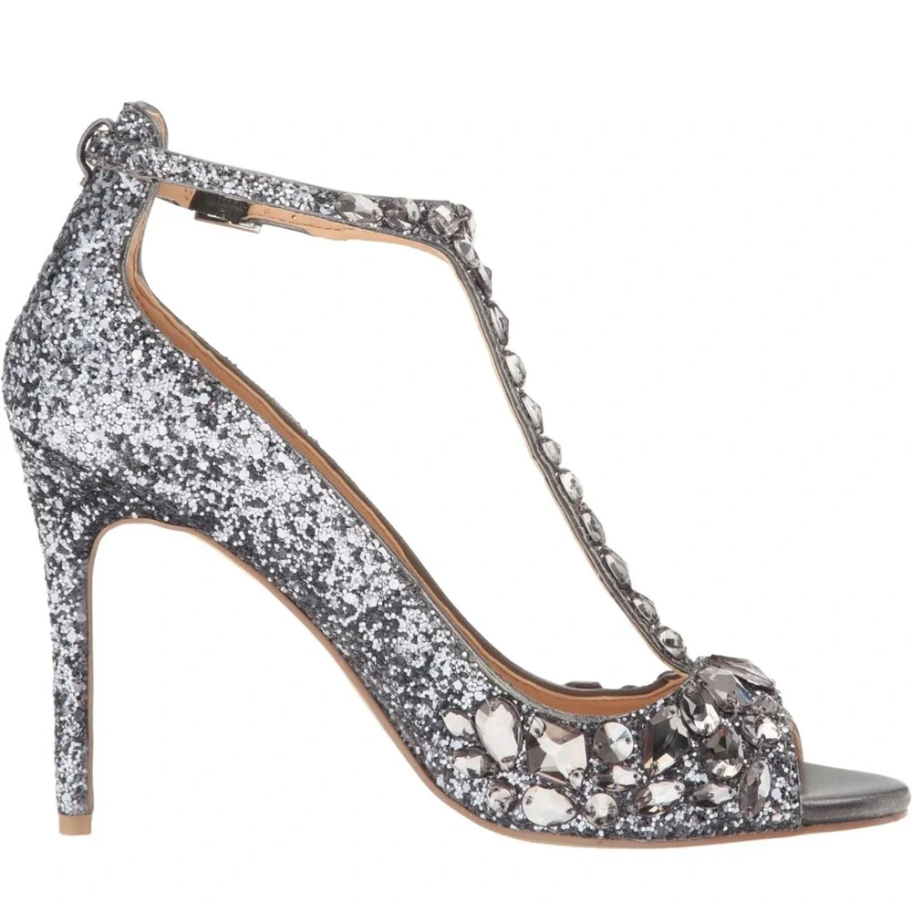 Jewel Badgley Mischka Women's Conroy Dress Sandal, Smoke Glitter, 9 M US NEW - Picture 2 of 4